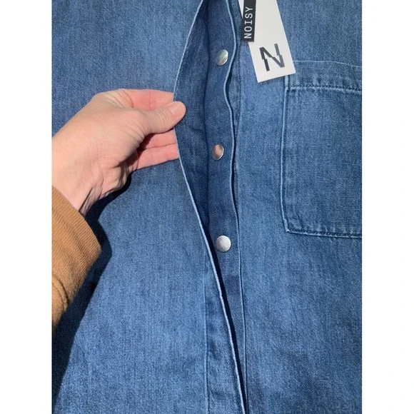 Noisy May Denim Shirt Oversized Short Sleeve Button Up Blue XL - Picture 6 of 11